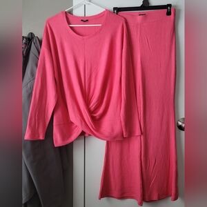 Express Soft Pink Ribbed Top & Pants Lounge Set